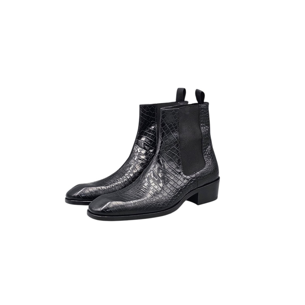 TOM FORD Men's Size 8 US Black Hainaut Croc-Effect Leather Chelsea Boots NWOB - Picture 3 of 8